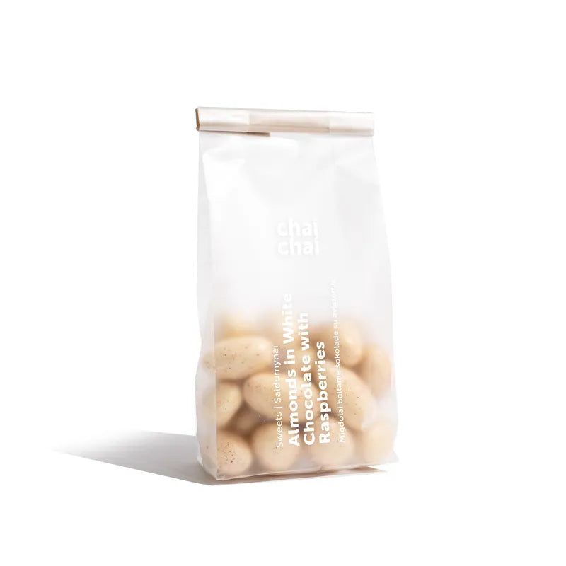 Almonds in White Chocolate with Raspberries
